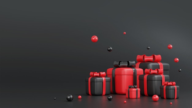 3d render of red and black gift box for Christmas