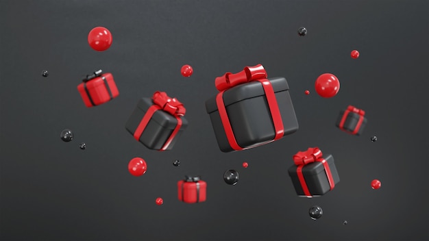 3d render of red and black gift box for Christmas