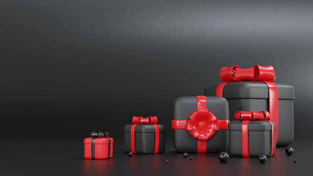 3d render of red and black gift box for Christmas