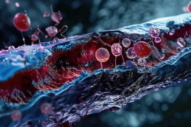 3d render of red blood cells flowing through a vein conceptual image