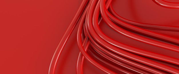 赤い背景の情報技術の概念に赤いケーブルの 3 D レンダリング