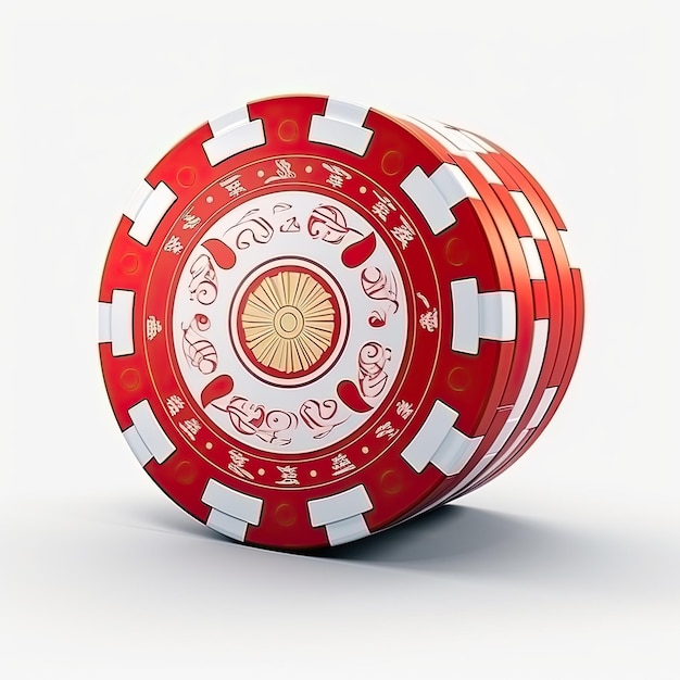 3D render red of casino chip composition realistic white background octan render 8K