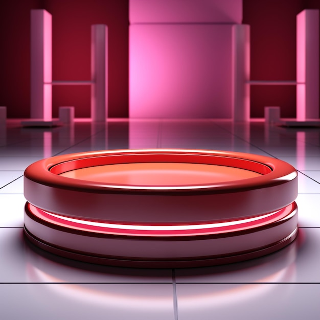 3D Render red circular podium on a modern background