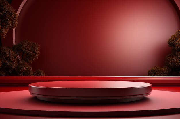 3D Render red circular podium with a modern elegant and dynamic background