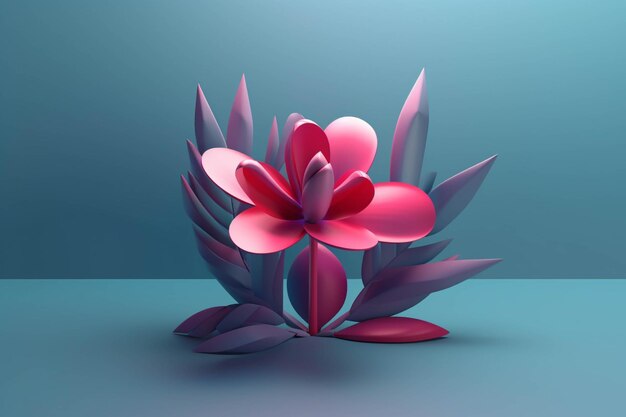 赤い背景の花瓶に描かれた赤い花の3Dレンダー