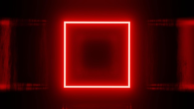 3D render. Red neon square abstract futuristic hi-tech background.