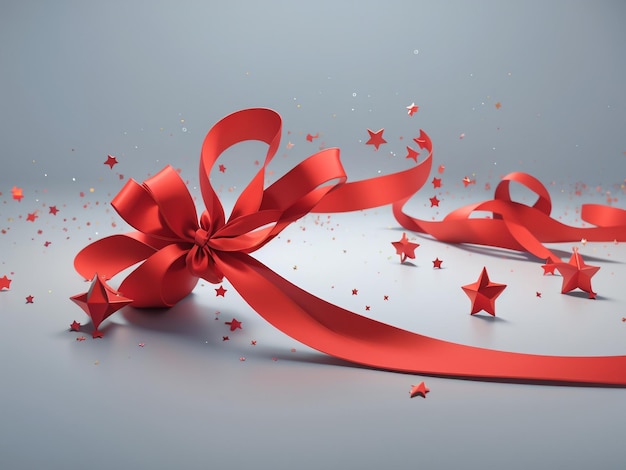 3D Render of Red Ribbon with Stars Patriotic Elegance at