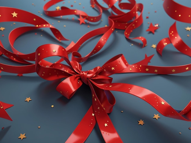 3D Render of Red Ribbon with Stars Patriotic Elegance at