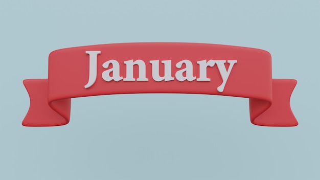 3d render red ribbon with text January