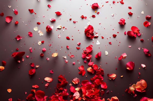 3d render of Red rose petals on gray background aromatherapy and extract