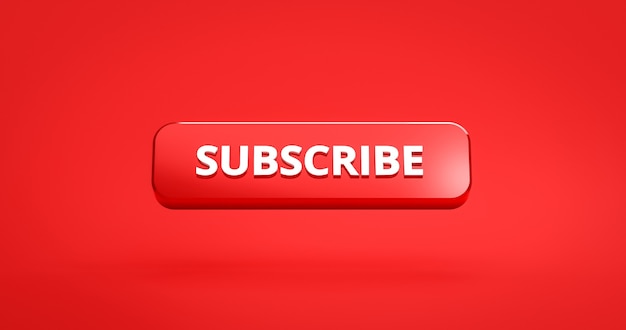 3d render red subscribe button on red background