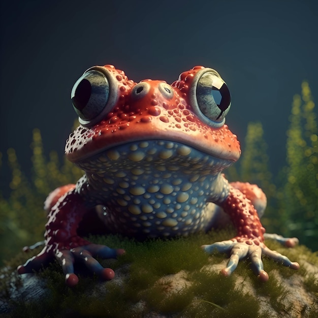 3d render of a red toad sitting on a rock