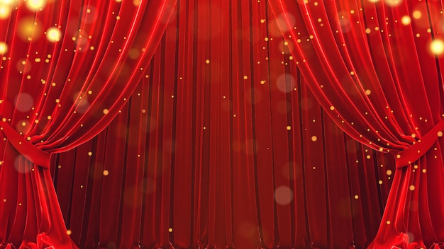 3d render of red velvet curtains, closed red stage curtain\
realistic illustration.