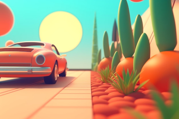 Photo 3d render of a retro classic summer background