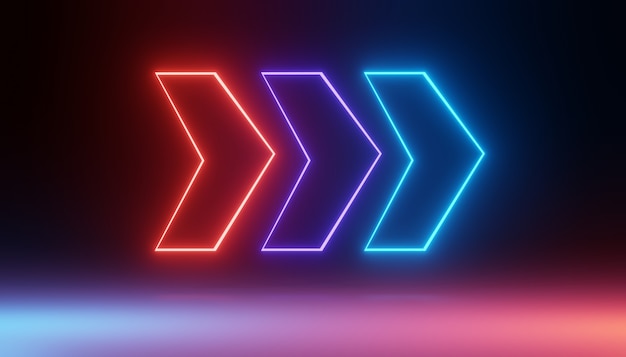 Rendering 3d di luce al neon rgb su sfondo scuro. le linee astratte del laser mostrano di notte. scena del raggio dello spettro ultravioletto per mock up e banner web.