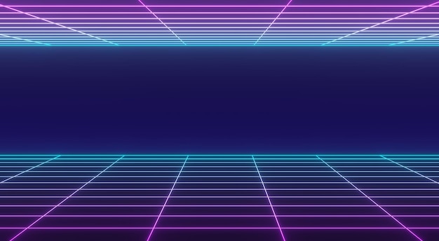 3d render of rgb neon light on darkness background. abstract laser lines show at night. ultraviolet spectrum beam scene for mock up and web banner.