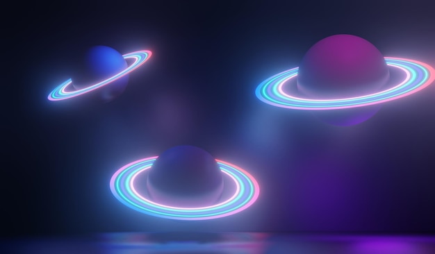3D визуализация неонового света RGB на темном фоне. Абстрактные лазерные линии показывают ночью. Сцена луча ультрафиолетового спектра для макета и веб-баннера.