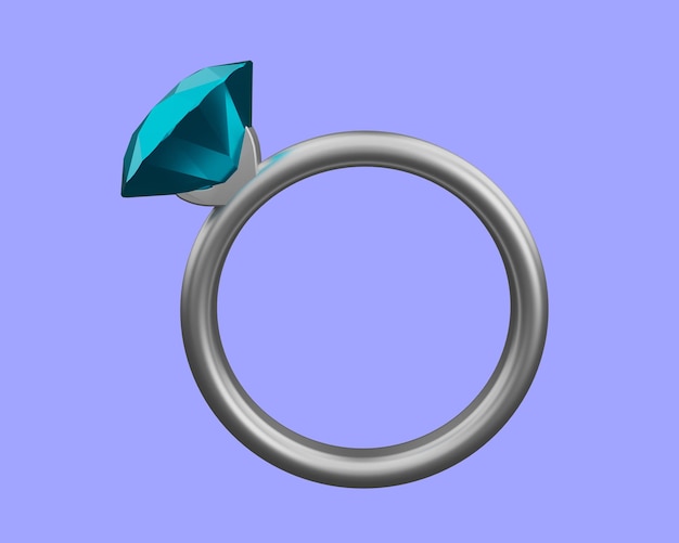3D визуализация кольца с бриллиантом. значок брака