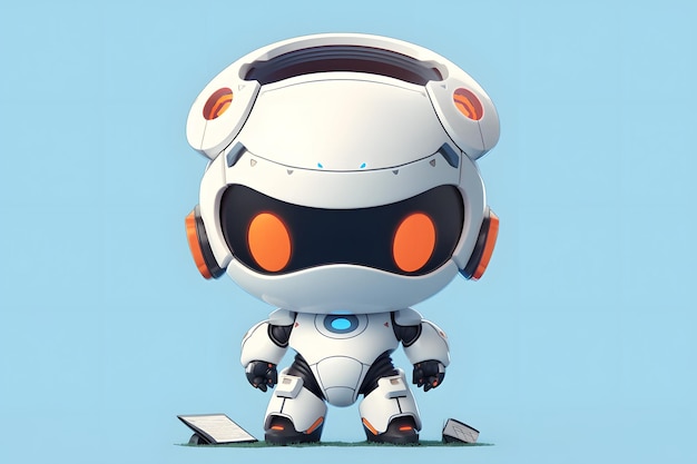 3D Render of a Robot on a blue background with clipping path