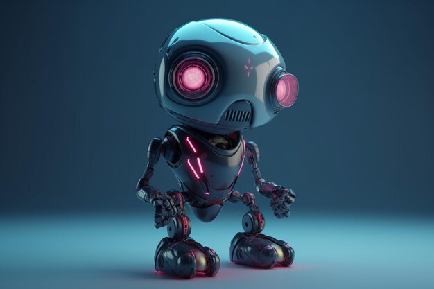 3d render of a robot on dark background with copy space