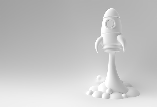 3D Render Rocket lanceert ruimteschip 3D illustratie Design.