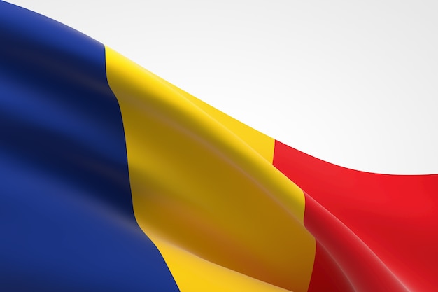 Photo 3d render of the romanian flag waving.