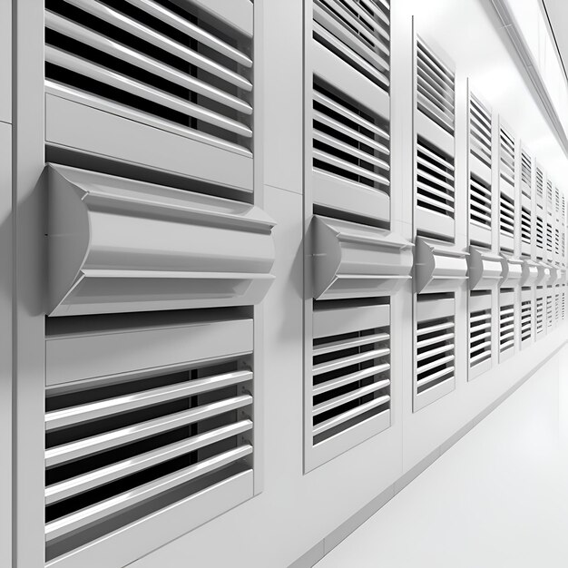 Photo 3d render of a row of servers in a data center