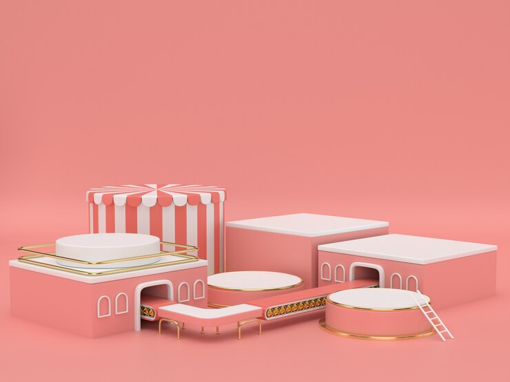 3D render roze podium achtergrond