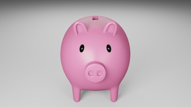 3D render Roze spaarvarken op witte achtergrond Zakelijke en financiële concept