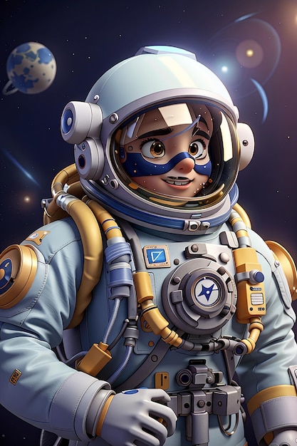 3D render ruimtevaarder astronaut met wekker 3d illustratie ontwerp