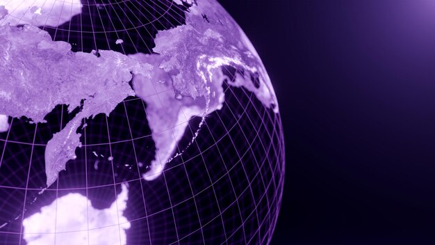 Photo 3d render of russia and alaska globe map technology and futuristic purple line glowing earth backgr