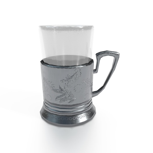 3d render of russian glass cups in metal traditional holders with tea Image with selective focus and toning