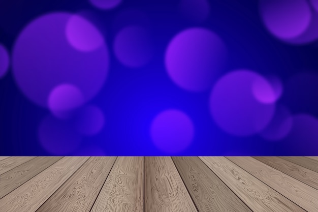 3d render of a rustic wooden table on a bokeh lights christmas background