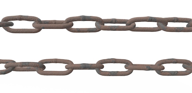 Photo 3d render rusty chain links isolated on white background