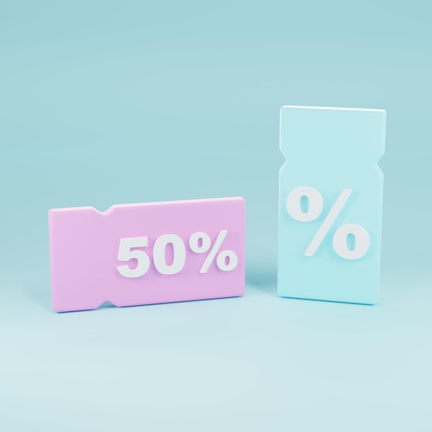 3D render Sale tag op pastel backgrounddiscount sale promotie in social media