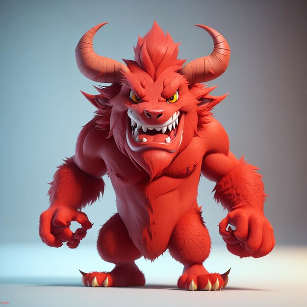 3d render scary furry red beast cartoon character posing generative ai