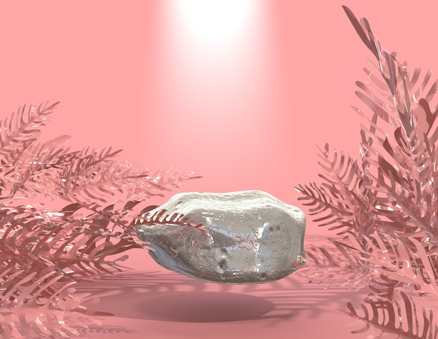 3d render scene podium display with leaf background.