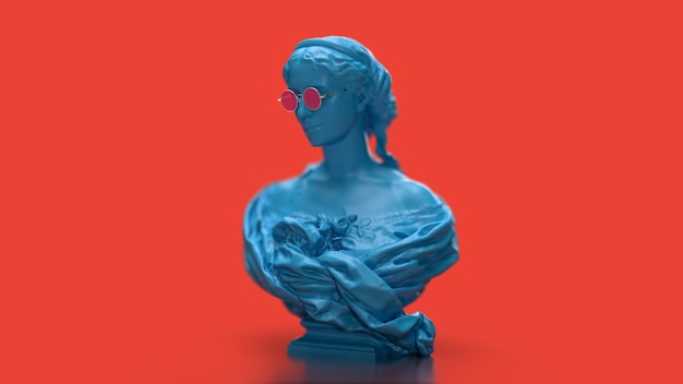 3d render sculpture of a woman in blue color on a red background fanfone pop art