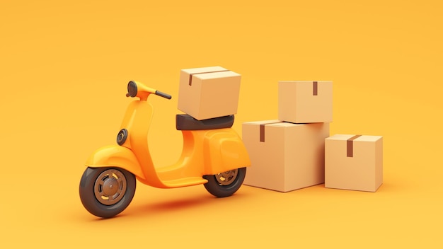 3d render sealed cardboard box for delivery of ordersgoods items around the world on scototer