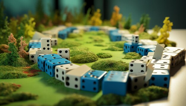 Photo a 3d render of a series of dominoes each with an environmental element