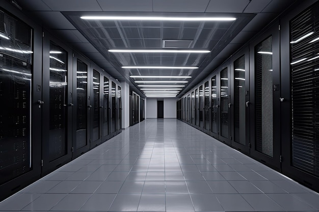 3D render of a server room with servers in a datacenter Server room interior in a data center AI Generated