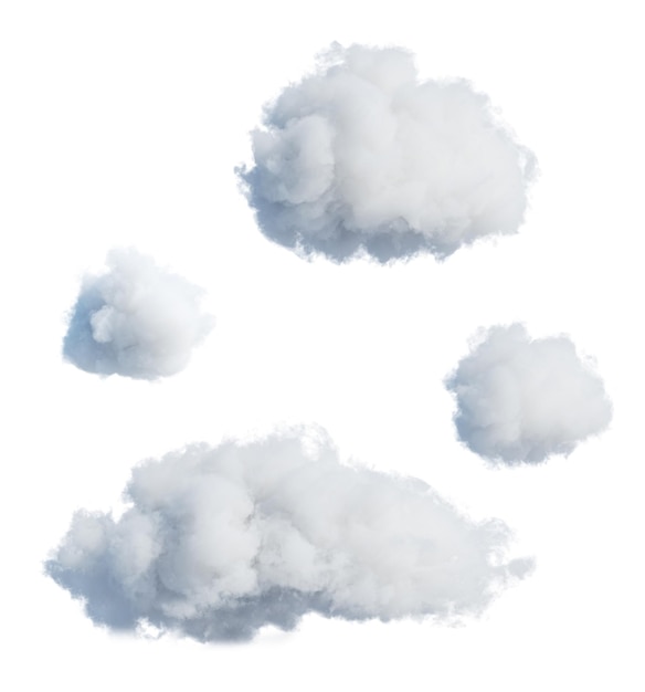 Photo 3d render set of abstract fluffy clouds