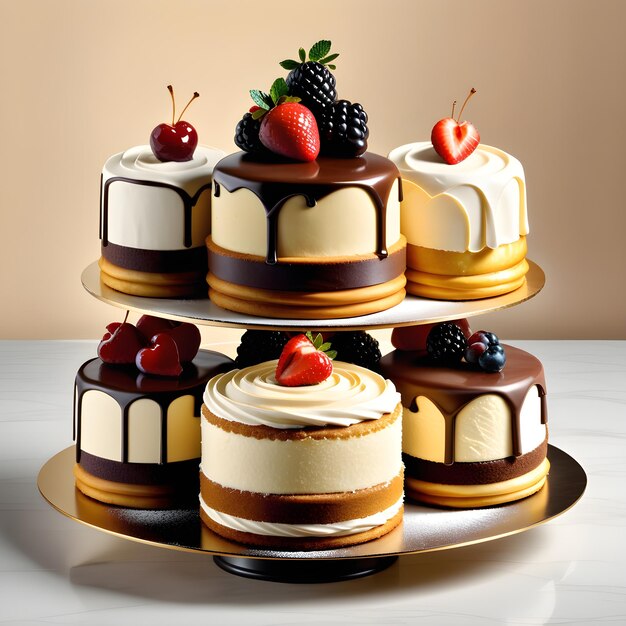 3D Render Of A Set Of Different Cakes With Berries And Cream