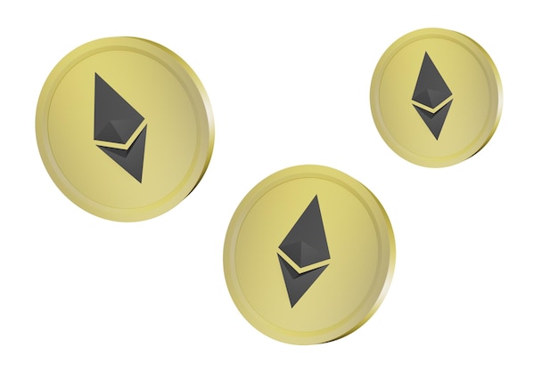 3D render set eth munt en blockchain icoon in gouden kleur illustratie