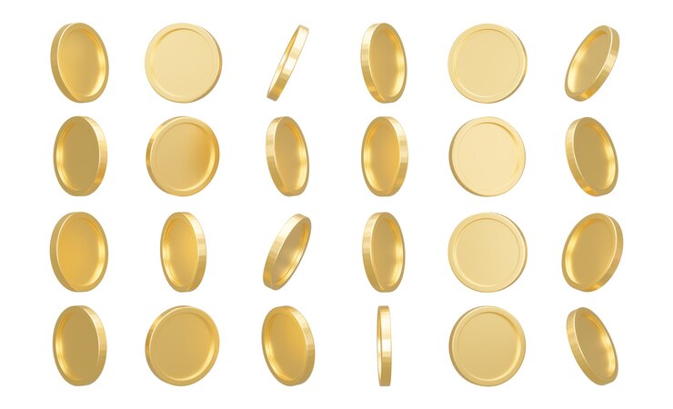 Photo 3dレンダリング。分離された金貨のセット