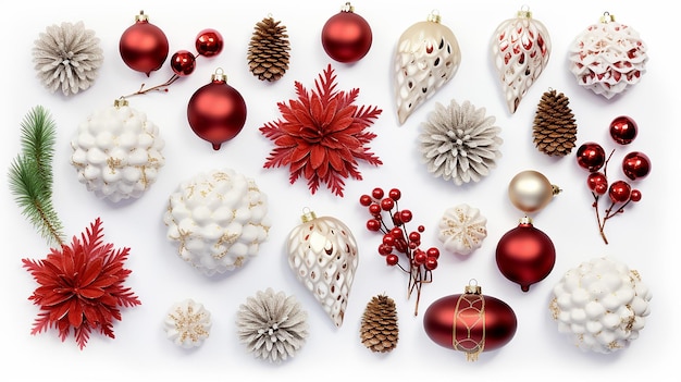 3d render set of traditional Christmas ornaments isolated on white background generative ai