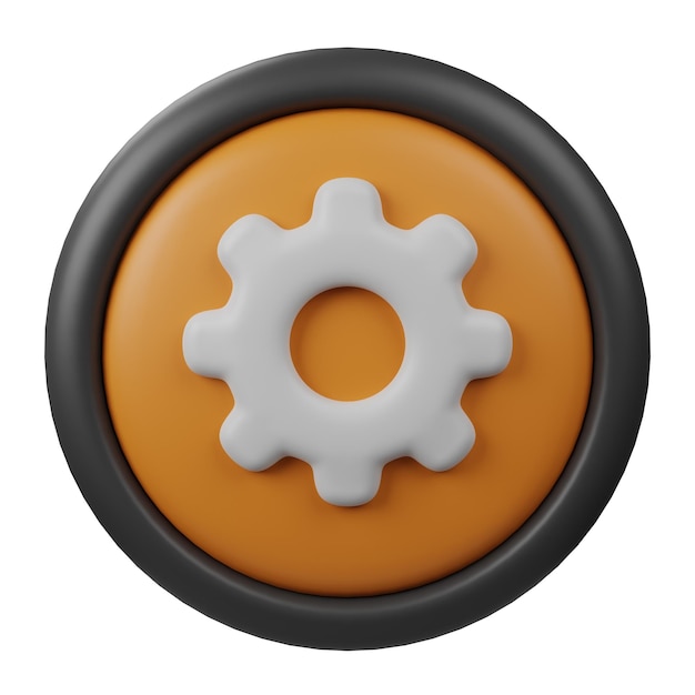 3D render Setting Button Icon with Orange Color and Black Border for Creative User Interface Design