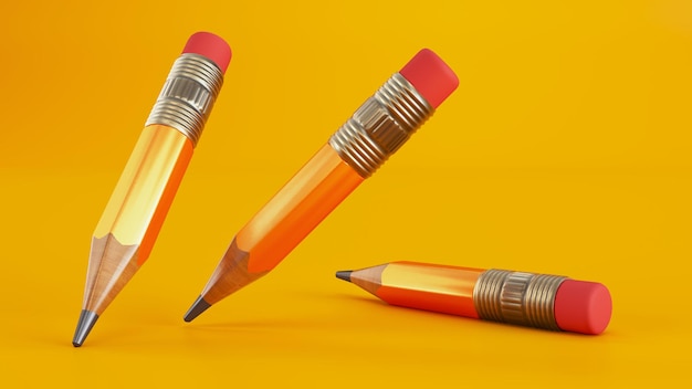 3d render of a sharp yellow pencils isolated on colored background 3d render