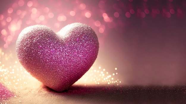 3D Render Shiny Pink Glittery Heart Shape On Bokeh Backgorund Love Concept
