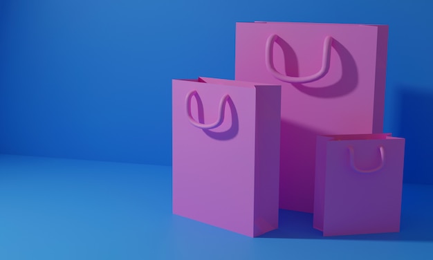 3 dレンダリングショッピングバッグ、オンラインショッピング、バレンタインコンセプト。 3 dイラスト。 3Dレンダリング